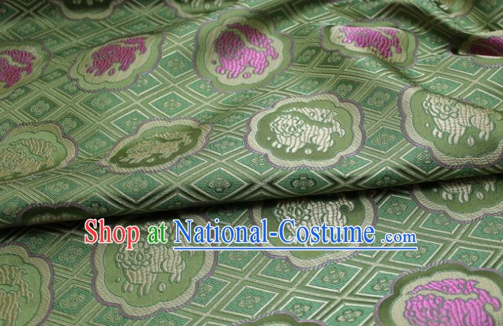 China Classical Lion Pattern Tapestry Material Traditional Silk Fabric Jacquard Green Brocade Mongolian Robe Satin Damask