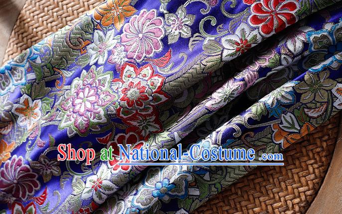 Asian Japanese Kimono Drapery Classical Chrysanthemum Pattern Tapestry Fabric Traditional Royalblue Brocade Yukata Dress Satin