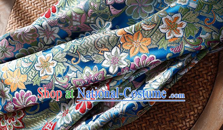 Asian Japanese Yukata Dress Satin Kimono Drapery Classical Chrysanthemum Pattern Tapestry Fabric Traditional Blue Brocade