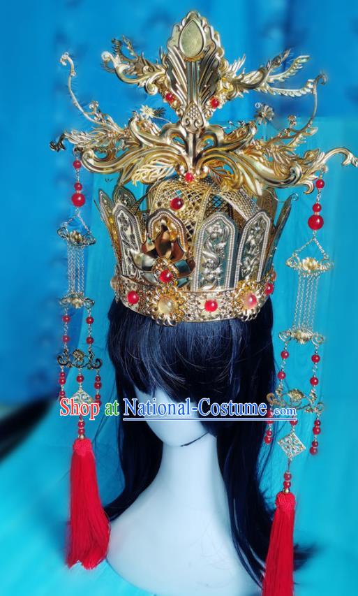 China Traditional Hanfu Tassel Hair Crown Ancient Queen Golden Phoenix Coronet Drama Mojin The Lost Legend Empress Headdress