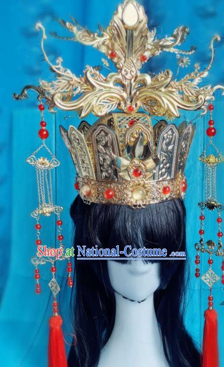 China Traditional Hanfu Tassel Hair Crown Ancient Queen Golden Phoenix Coronet Drama Mojin The Lost Legend Empress Headdress