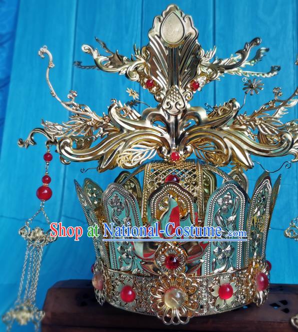 China Traditional Hanfu Tassel Hair Crown Ancient Queen Golden Phoenix Coronet Drama Mojin The Lost Legend Empress Headdress