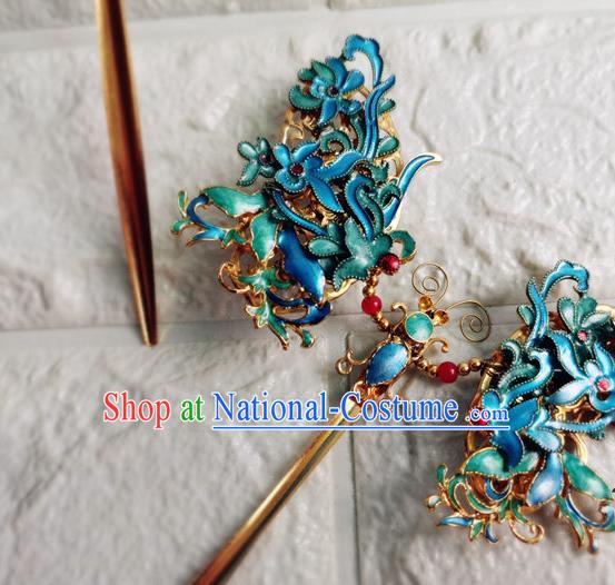 Chinese Traditional Hair Accessories Ancient Imperial Consort Hair Stick Qing Dynasty Court Woman Cloisonne Butterfly Hairpin