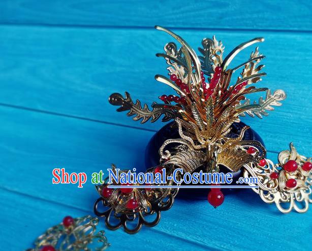 Chinese Traditional Hanfu Hair Accessories Ancient  Queen Golden Phoenix Hair Crown Song Dynasty Empress Cao Danshu Hair Combs