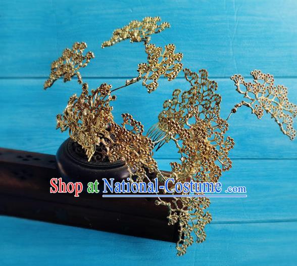 China Traditional Tang Dynasty Princess Golden Hair Crown Ancient Royal Infanta Hair Comb Drama Qing Yu Nian Li Yunrui Headpiece