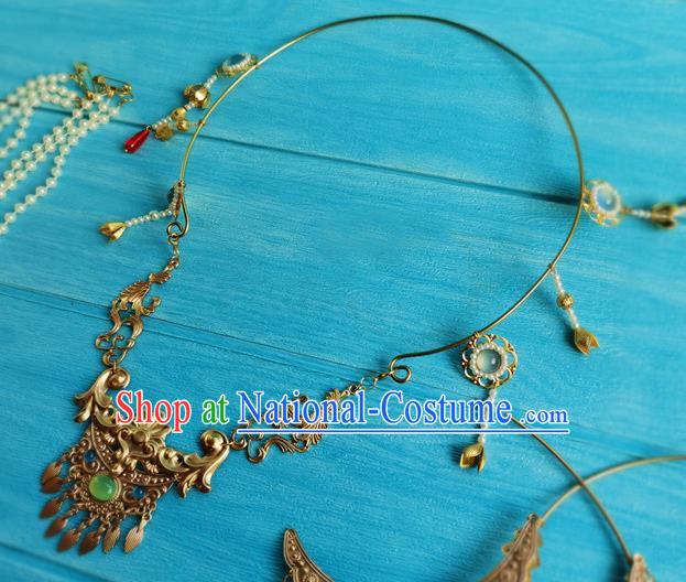 Handmade Chinese Ming Dynasty Noble Woman Golden Necklace Ancient Princess Necklet Jewelry