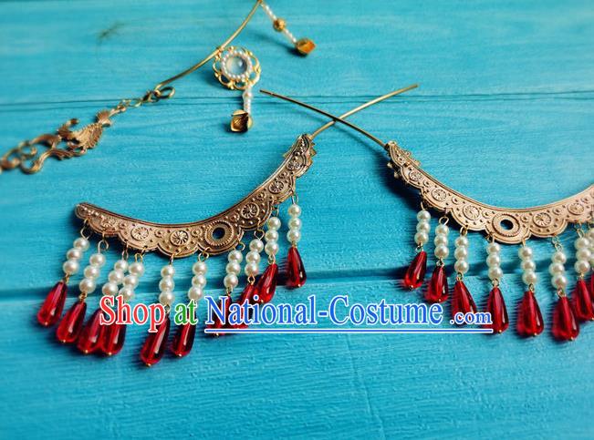 Chinese Ancient Empress Tassel Hairpins Traditional Hanfu Hair Accessories Jin Dynasty Court Woman Hair Stick