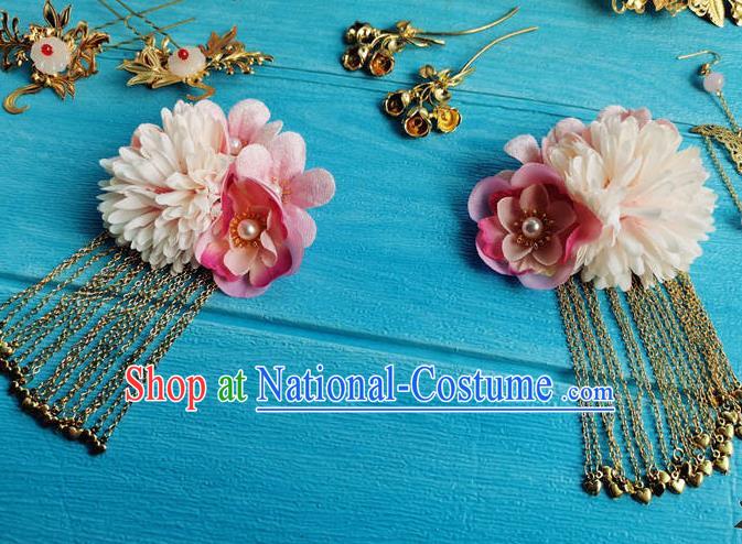 Chinese Ancient Imperial Consort Hairpins Traditional Hanfu Hair Accessories Tang Dynasty Pink Peony Hair Crown Full Set