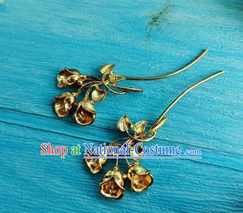 Chinese Ancient Palace Lady Golden Convallaria Hairpins Traditional Hanfu Hair Accessories Tang Dynasty Princess Hair Stick