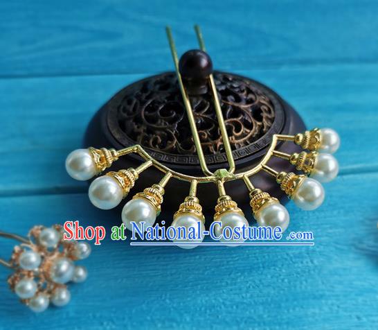 Chinese Traditional Wedding Hanfu Hair Accessories Ming Dynasty Princess Golden Hairpins Ancient Palace Lady Hair Crown Full Set