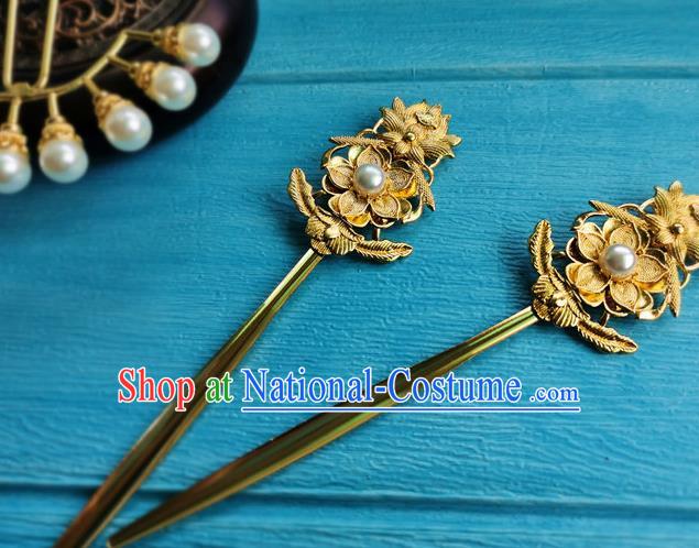 Chinese Traditional Wedding Hanfu Hair Accessories Ming Dynasty Princess Golden Hairpins Ancient Palace Lady Hair Crown Full Set