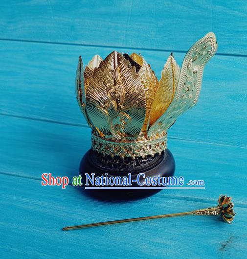 China Traditional Tang Dynasty Empress Golden Lotus Hair Crown Ancient Imperial Consort Hairpin Drama The Longest Day in Chang An Yan Yuhuan Headpieces