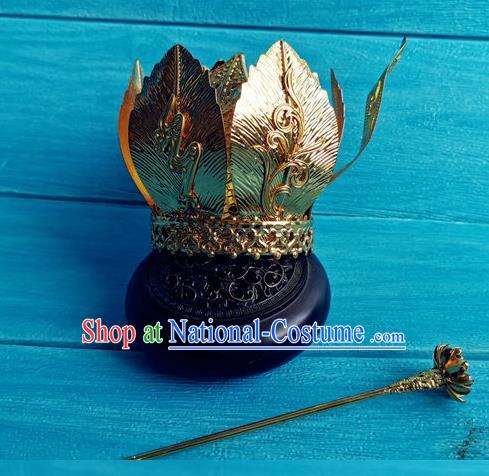 China Traditional Tang Dynasty Empress Golden Lotus Hair Crown Ancient Imperial Consort Hairpin Drama The Longest Day in Chang An Yan Yuhuan Headpieces