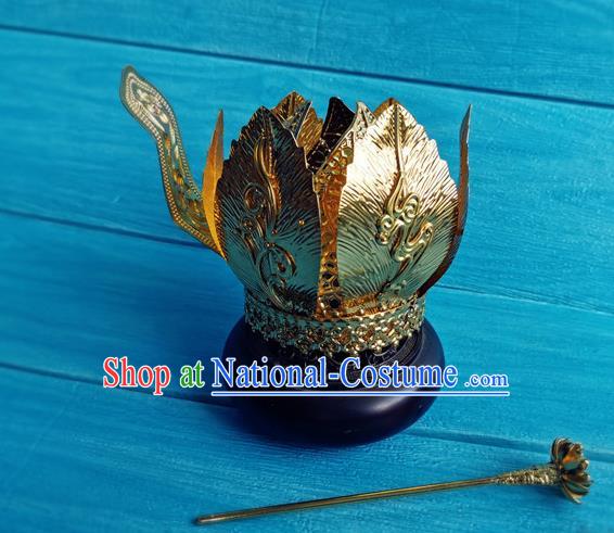 China Traditional Tang Dynasty Empress Golden Lotus Hair Crown Ancient Imperial Consort Hairpin Drama The Longest Day in Chang An Yan Yuhuan Headpieces