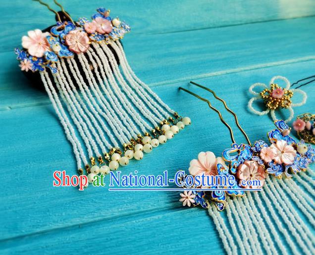 Chinese Ancient Princess Tassel Hairpin Traditional Hair Accessories Qing Dynasty Court Lady Cloisonne Cloud Hair Stick