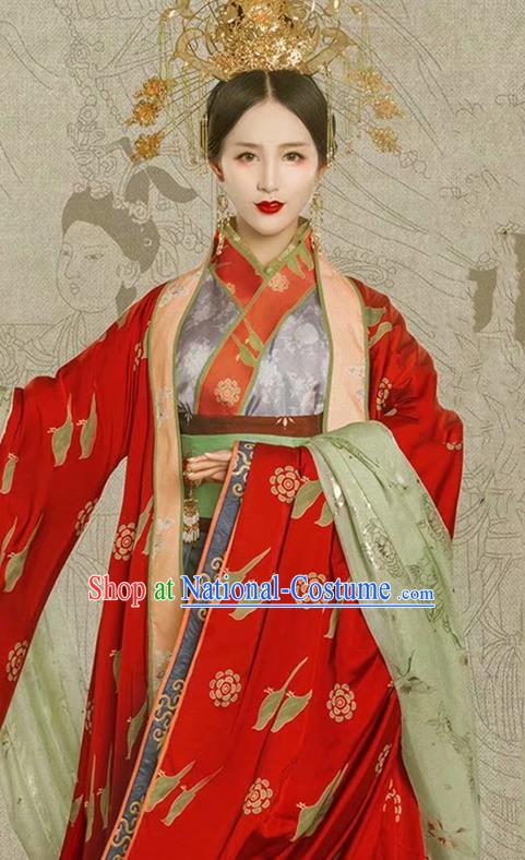 China Traditional Court Hanfu Garments Han Dynasty Imperial Consort Historical Clothing Ancient Empress Red Dress