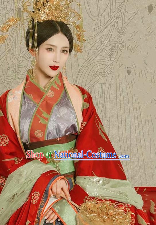 China Traditional Court Hanfu Garments Han Dynasty Imperial Consort Historical Clothing Ancient Empress Red Dress