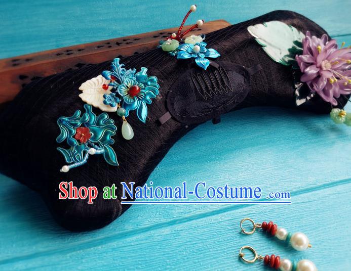 China Traditional Qing Dynasty Manchu Woman Wigs and Hairpins Ancient Imperial Consort Hairpieces Drama Story of Yanxi Palace Wei Yingluo Headdress