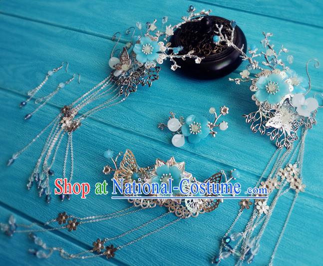 Chinese Ming Dynasty Palace Lady Hairpins Traditional Hanfu Hair Accessories Ancient Princess Argent Hair Crown Full Set