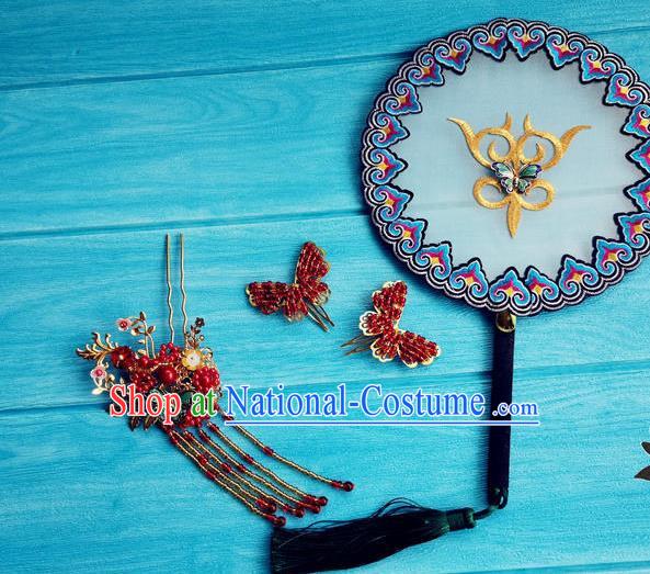 Handmade Chinese Traditional Hanfu Circular Fan Wedding Palace Fan Tang Dynasty Princess Fan