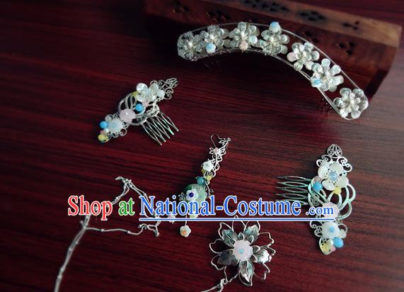 Chinese Jin Dynasty Princess Hair Crown Traditional Hanfu Hair Accessories Ancient Goddess Argent Hair Combs