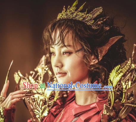 China Drama Demon Girl Nie Qingcheng Headdress Traditional Hanfu Hair Accessories Ancient Fairy Golden Leaf Royal Crown