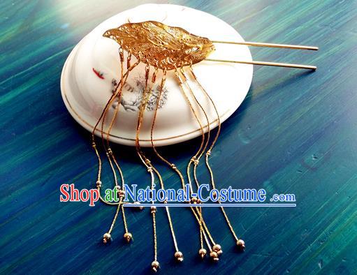 Chinese Qin Dynasty Queen Golden Tassel Hair Stick Traditional Hanfu Hair Accessories Ancient Empress Hairpin