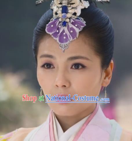 China Ancient Princess Purple Feather Hair Stick Drama Legend of Miyue Mi Shu Headpiece Traditional Warring States Period Empress Hair Claw