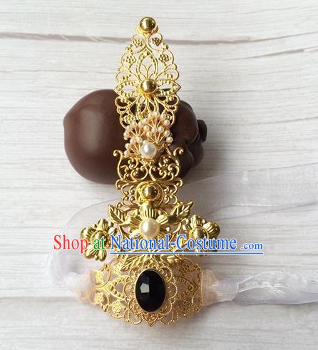 Chinese Ancient Swordsman Golden Hairdo Crown Traditional Tang Dynasty Prince Headpiece