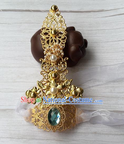 Chinese Ancient Young Knight Golden Hairdo Crown Traditional Tang Dynasty Swordsman Headwear