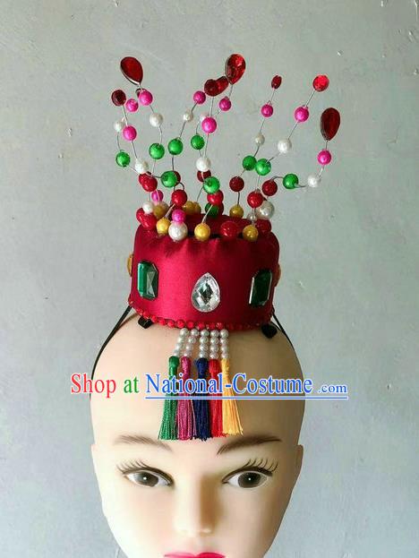 Chinese Traditional Korean Nationality Stage Performance Headwear Ethnic Folk Dance Red Hat