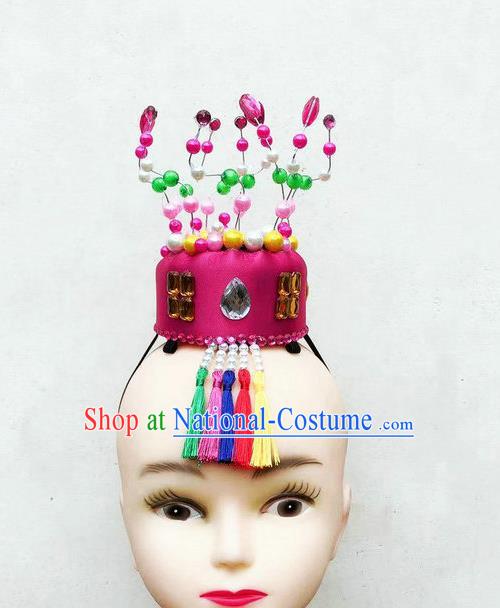 Chinese Stage Performance Hair Accessories Ethnic Folk Dance Rosy Hat Traditional Korean Nationality Dance Headwear