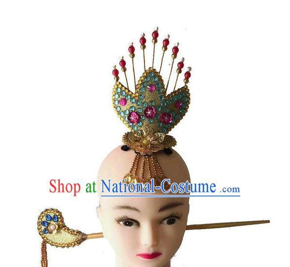 Chinese Ethnic Folk Dance Hairpins Traditional Korean Nationality Dance Headdress Stage Performance Golden Hair Crown