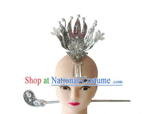 Chinese Stage Performance Argent Hair Crown Ethnic Folk Dance Hairpins Traditional Korean Nationality Dance Headpieces