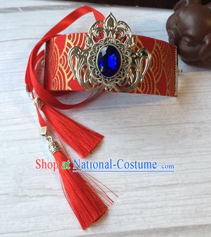 Chinese Traditional Ming Dynasty Swordsman Hair Accessories Ancient Swordsman Red Hairdo Crown Martial Arts Headpiece