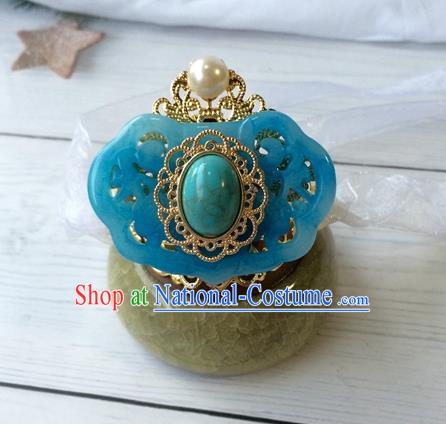 Chinese Ancient Noble Childe Blue Hairdo Crown Classical Swordsman Headwear Traditional Ming Dynasty Prince Hair Accessories