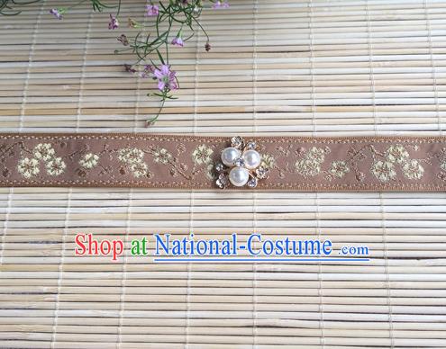 Chinese Ancient Dowager Countess Headwear Ming Dynasty Elderly Woman Forehead Accessories Traditional Hanfu Khaki Headband