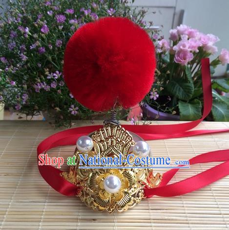 Chinese A Dream in Red Mansions Jia Baoyu Headpiece Traditional Ming Dynasty Childe Hair Accessories Ancient Prince Golden Hair Crown