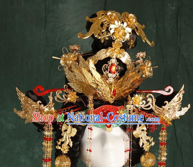 China Traditional Tang Dynasty Queen Headwear Ancient Empress Wigs and Hair Crown Drama Wu Zetian Hair Accessories