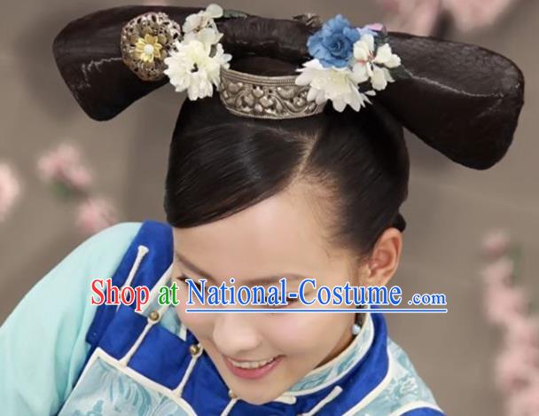 China Drama The Palace Yu Shu Hair Accessories Traditional Qing Dynasty Imperial Consort Hairpieces Ancient Manchu Lady Wigs