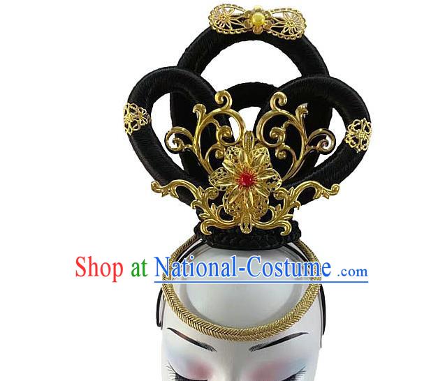 Chinese Traditional Dunhuang Flying Apsaras Headwear Stage Performance Wigs Chignon Classical Dance Hair Accessories