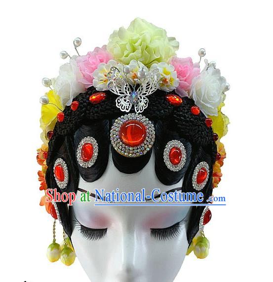 Chinese Peking Opera Hairpieces Classical Dance Hair Accessories Woman Stage Performance Wigs Headdress