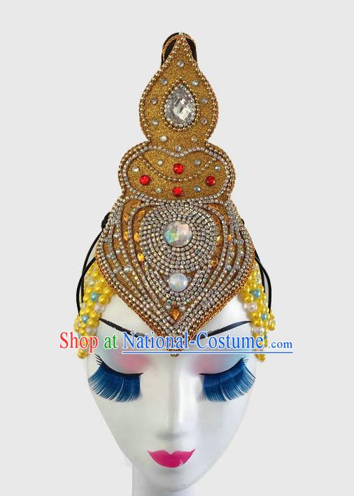 China Classical Dance Hair Accessories Traditional Fan Dance Hairpieces Dunhuang Flying Apsaras Dance Hair Clasp