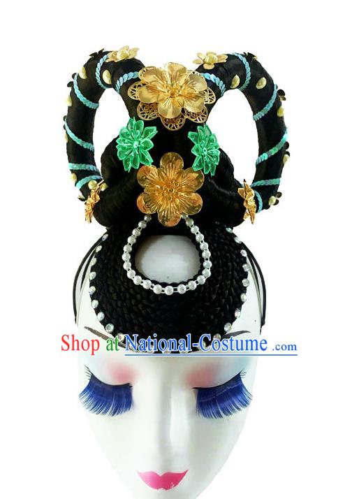 Chinese Classical Flying Dance Wigs and Hair Accessories Court Dance Headpiece Traditional Stage Performance Headdress