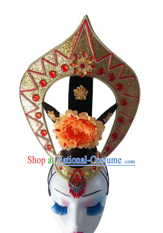 Chinese Traditional Drum Dance Performance Headdress Classical Flying Dance Wigs and Hair Crown Court Dance Headpiece