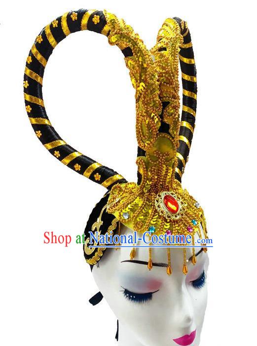 Chinese Court Dance Headpiece Traditional Flying Fairy Dance Performance Headdress Classical Dance Wigs Chignon and Hair Accessories