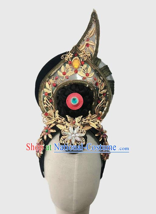 Chinese Tang Dynasty Beauty Dance Headpieces Traditional Stage Performance Hair Crown Classical Dance Wigs