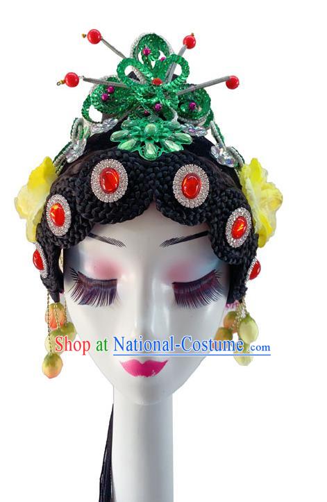 Chinese Woman Opera Performance Headdress Classical Dance Wigs and Hair Accessories Peking Opera Hua Tan Hairpieces