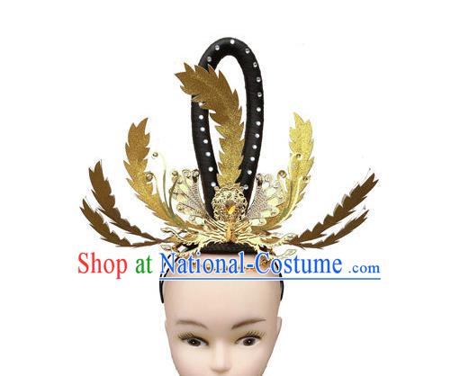 Chinese Traditional Fairy Dance Wigs Chignon Classical Dance Hair Accessories Woman Stage Performance Golden Hair Crown