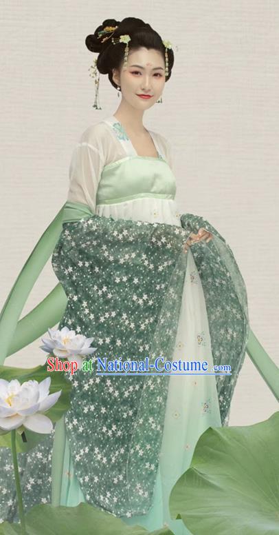 China Traditional Historical Clothing Tang Dynasty Palace Beauty Garment Costume Ancient Princess Green Hanfu Dress